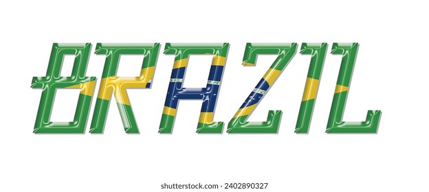 Tipo de letra del texto del indicador BRASIL, fondo coloreado del indicador BRASIL 3D, ilustración vectorial del indicador BRASIL