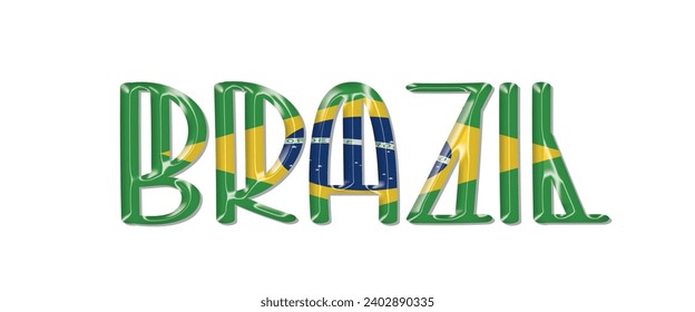 BRAZIL flag text font, 3D BRAZIL flag colorful background, BRAZIL flag vector illustration