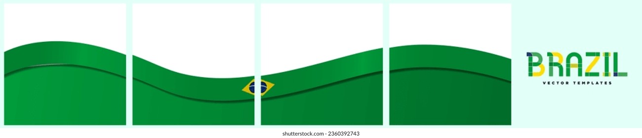 Brazil Flag Theme Carousel Ad Post Template. Long Brazil Flag Ribbon in continuous card background. Perfect for social media posts. Vector Illustration. EPS 10