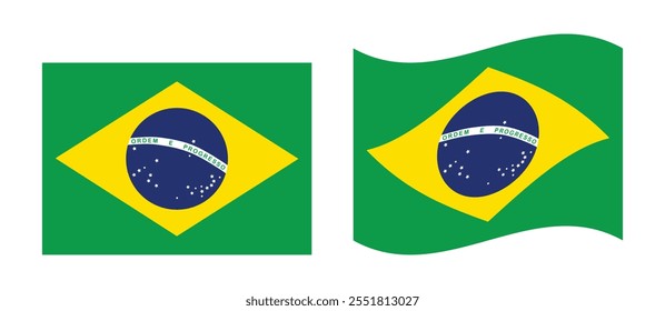 Brazil flag in two different styles. Drapeau du Brésil. The flag of Brazil. Flag icon vector illustration on white background.