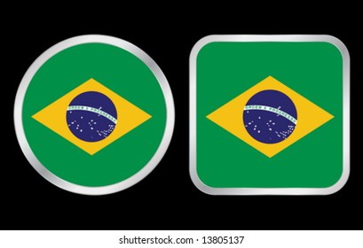 Brazil flag - two icon on black background. Vector illustration.