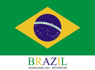 Brazil flag vector outline illustration abstract background. A creative conceptual design of Brazilian flag.The name tag of Brazil is colored with the order of flag colors, green, gold, and blue.