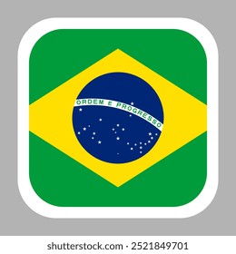 Vorlage für den Entwurf von Stockillustrationen mit der Flagge Brasilien. Abgerundete quadratische Form.