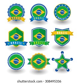 Brazil flag. Vintage badges and labels. Vector illustration.