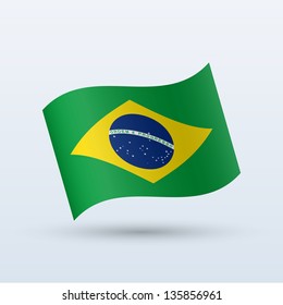 Brazil flag waving form on gray background. Vector illustration.