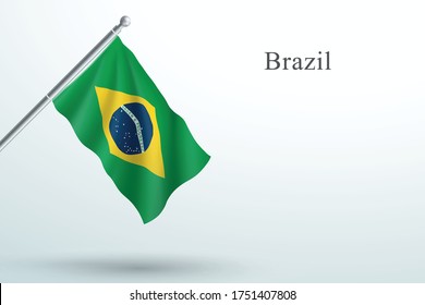 Brazil Flag Waving Hanging Down 3d Flagpole Vector