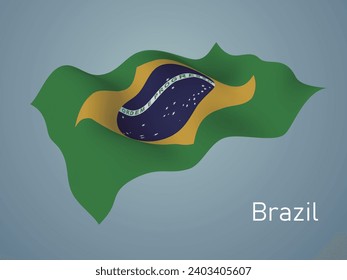 Brazil flag, Waving on blue background, vector format is eps10 