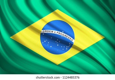 Brazil Flag waving realistic fabric effect in vector format