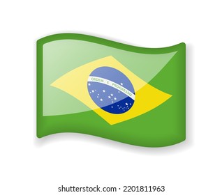 Bandera de Brasil - Icono brillante brillante brillante brillante de bandera ondulada sobre fondo blanco