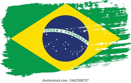 Brazil flag, wide brush stroke on transparent background, vector.