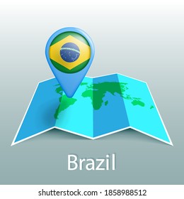 Brazil flag world map in pin with name of country