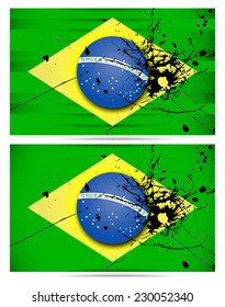Brazil flags with a bullet hole. Vector set