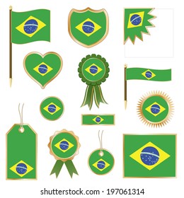 brazil flags, emblems and tags isolated on white