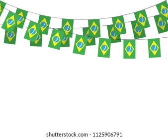 Brazil flags garland  on white background, 