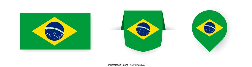 Brazil flags. Label, point icon and simple flag. Vector illustration