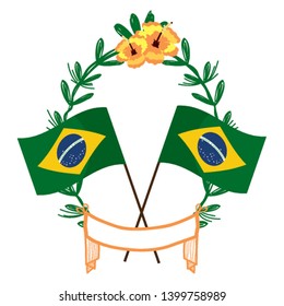 brazil flags on laurel wreath