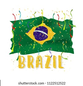 Brazil flags realistic waving on isolate background,for Brazil celebration template banner ,brochoure,flyer,clipart design to celebrate or cheer football game.concept .vector illustration.