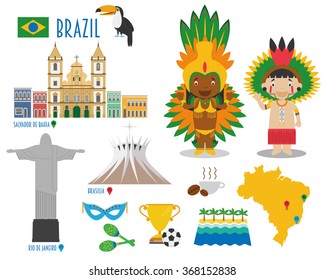 Brazil Flat Icon Set Travel and tourism concept. Vector illustration