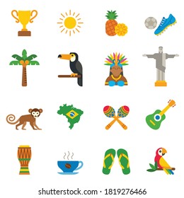 Brazil flat icons colour set with white background. vector illustration.