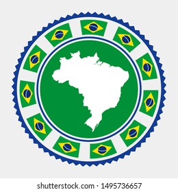 Brazil flat stamp. Round logo with map and flag of Brazil. Vector illustration.