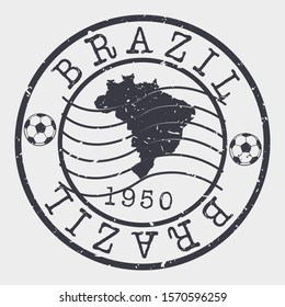 Brazil Football 1950 Stamp Postal. Soccer Silhouette Seal. Ball Round Design. Vector Icon. Design Retro.