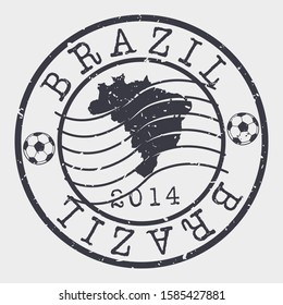 Brazil Football 2014 Stamp Postal. Soccer Silhouette Seal. Ball Round Design. Vector Icon. Design Retro.