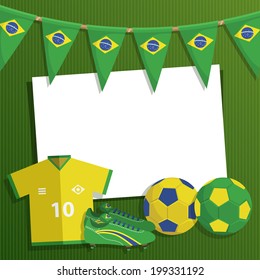 Brazil football decoration with bunting, footballs, football boots and shirt, with clipping path and transparencies