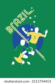 BRAZIL FOOTBALL SOCCER PLAYERS WITH FLAG BACKGROUND SPORTS VECTOR DESIGN