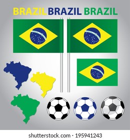 Brazil Football Vector: 3 Different Colors of Footballs, Brazil Maps, Flags and Texts