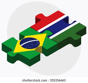 Brazil and Gambia Flags in puzzle isolated on white background