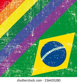 Brazil and gay grunge Flag. Mixed grunge gay flag with brazilian flag.