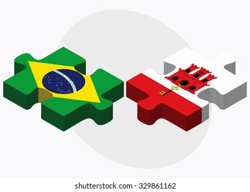 Brazil and Gibraltar Flags in puzzle isolated on white background