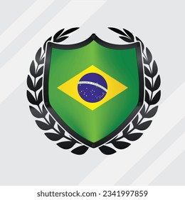 Brazil Glossy Black Shield Flag With Rounding Leaf Wreath 
