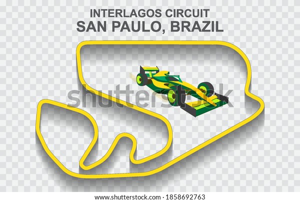Brazil grand prix race track for Formula 1
or F1. Detailed racetrack or national circuit for motorsport and
formula1 qualification. Vector
illustration.