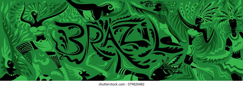 Brazil Green Carnival, Dance Party, Rio (Vector Art)