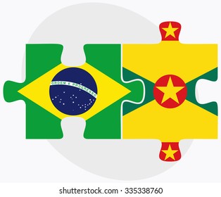 Brazil and Grenada Flags in puzzle isolated on white background