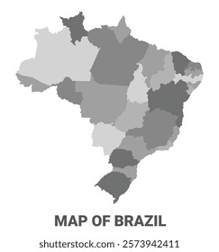 Brazil Greyscale political map simple flat illustration