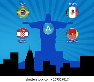 Brazil, Group A - Brazil, Croatia, Mexico, Cameroon vector Illustration