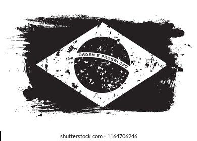 Brazil grunge flag, black isolated on white background, vector illustration.