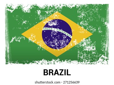 Brazil grunge flag isolated vector in official colors and Proportion Correctly. country's name label in bottom