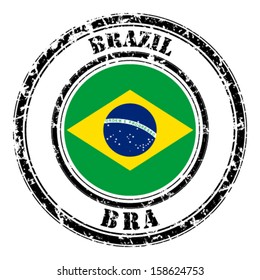 Brazil grunge flag on button stamp 
