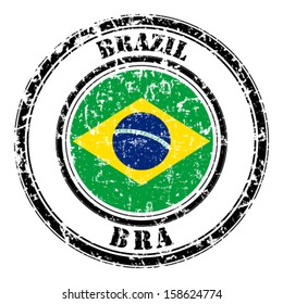 Brazil grunge flag on button stamp 