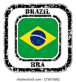 Brazil grunge flag on button stamp 