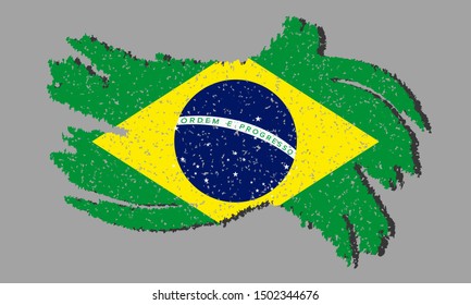 Brazil grunge flag , Brazil flag with shadow, vector illustration