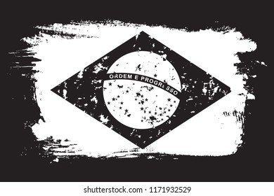 Brazil grunge flag, white isolated on black background, vector illustration.