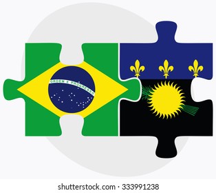 Brazil and Guadeloupe Flags in puzzle isolated on white background