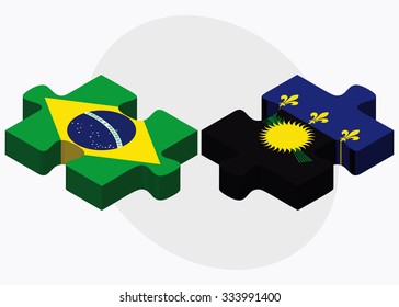 Brazil and Guadeloupe Flags in puzzle isolated on white background