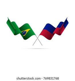 Brazil and Haiti flags crossed. Vector illustration.