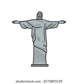 Brazil Hand Drawn Illustration Colored - Christ the Redeemer