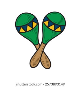 Brazil Hand Drawn Illustration Colored - Maracas